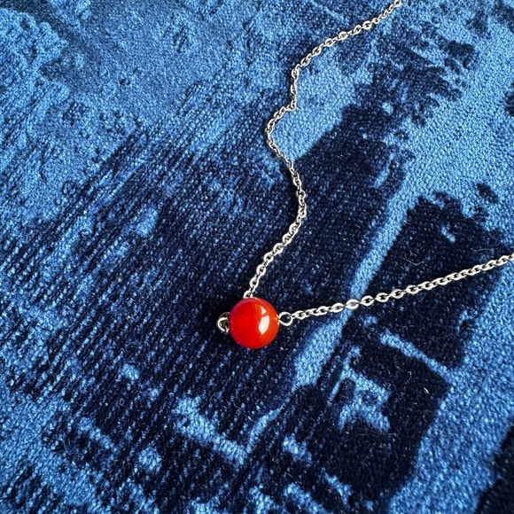 Natural Carnelian Necklace Silver Chain - Picture 5 of 6